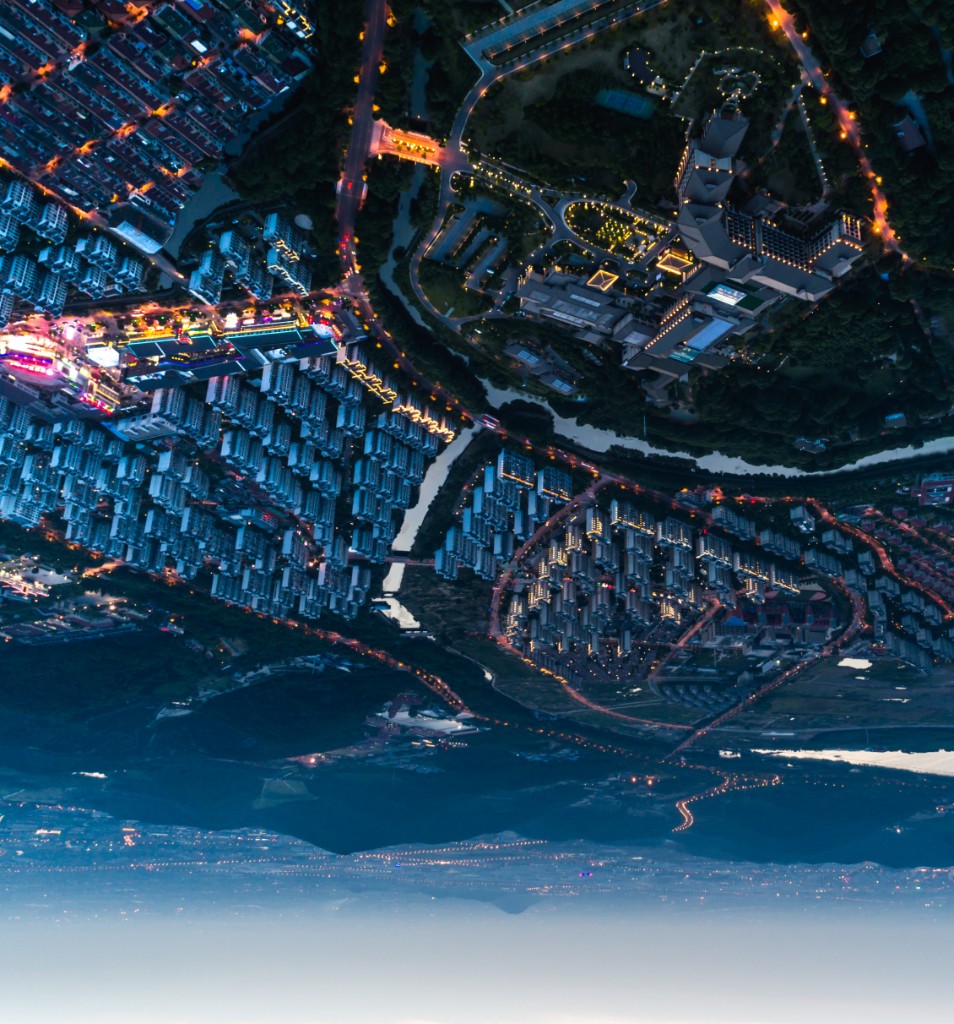 Aerial night view of a modern city in Asia